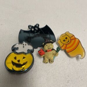Vintage Lot 4  Halloween Pin Brooch Bear reflector Ghost Jack O Lantern Bat